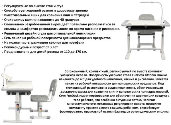 Комплект парта и стульчик FunDesk Littonia Grey